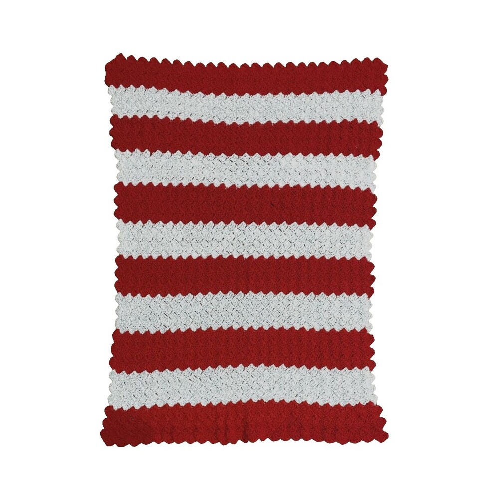 Handmade Crochet Afghan Blanket Red Gray Striped Throw Sofa Lap Blanket 45x30
